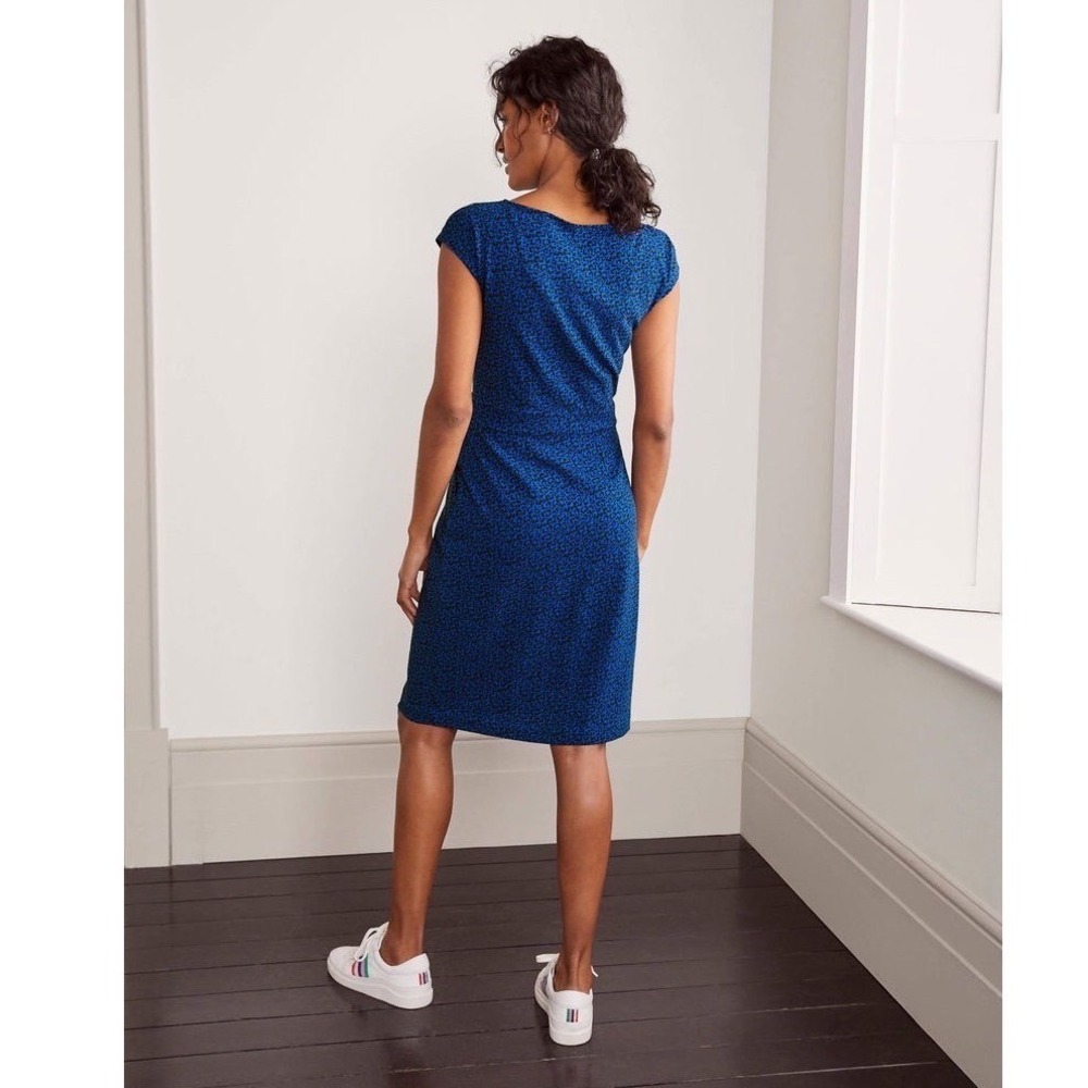 Boden‎ Florrie Jersey Dress Phoebe Blue Leopard Print Dress Pockets US 14R - Picture 3 of 13